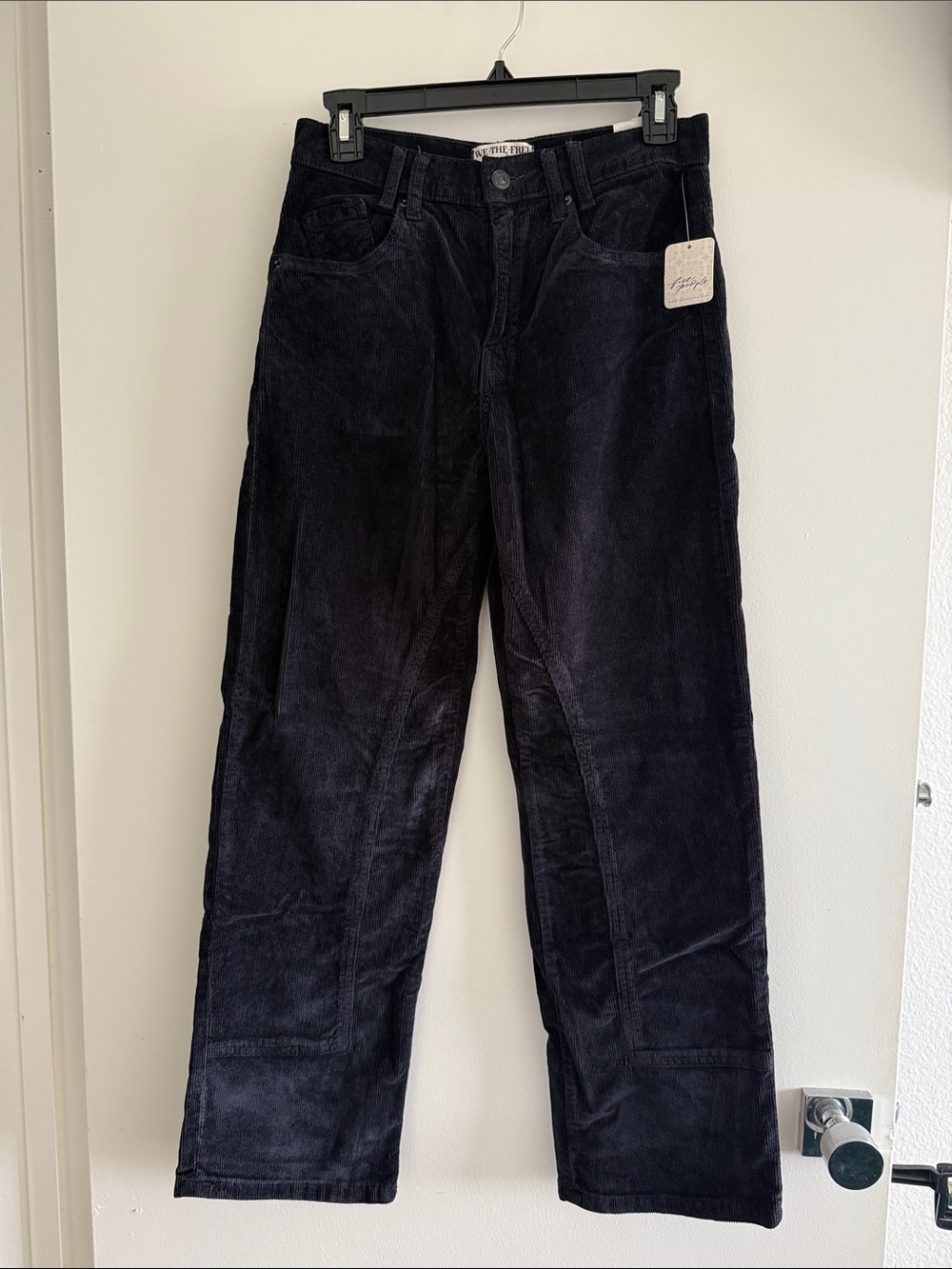 NWT Free People Risk Taker Black Corduroy Straight Leg Ankle Jeans